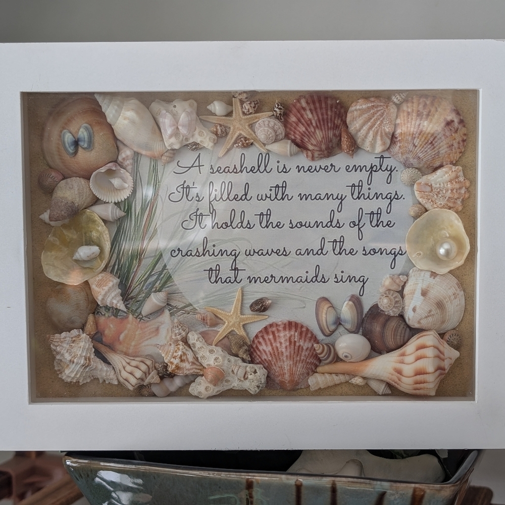 Framed Coastal Seashell Art “Songs that Mermaids Sing” & Fox Conch Decor | - Picture 3 of 9